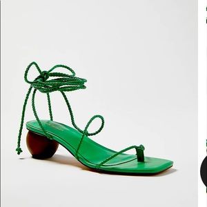 NWT green leather ankle wrapped sandals.